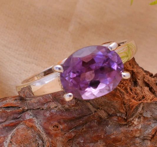 Genuine Amethyst Birthstone Handcrafted Ring