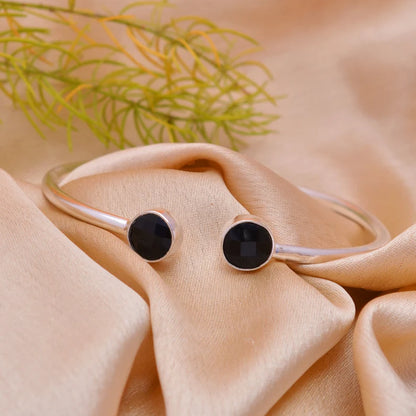 Black Onyx 925 Sterling Silver Adjustable Bangle