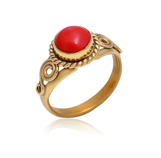 Red Coral Gemstone Boho And Hippie  Ring