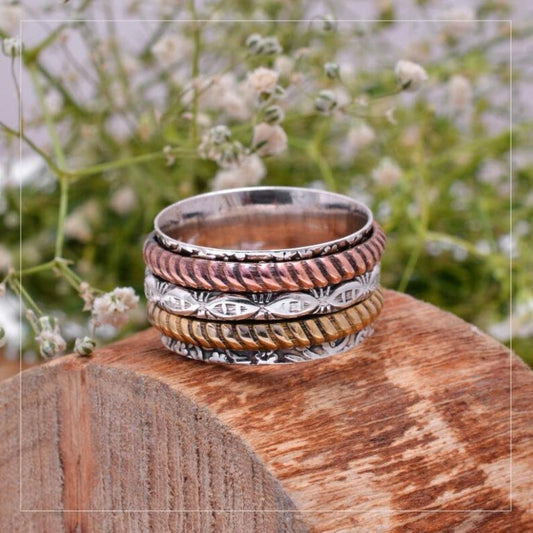 Handcrafted Three Tone Spinner Ring