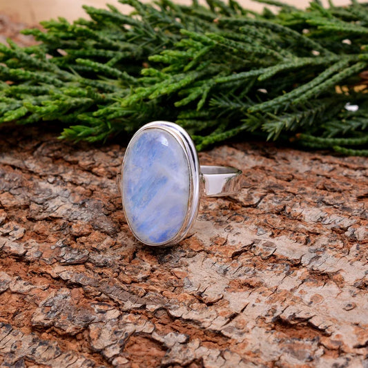 Oval Shaped Rainbow Moonstone Handcrafted Statement Ring
