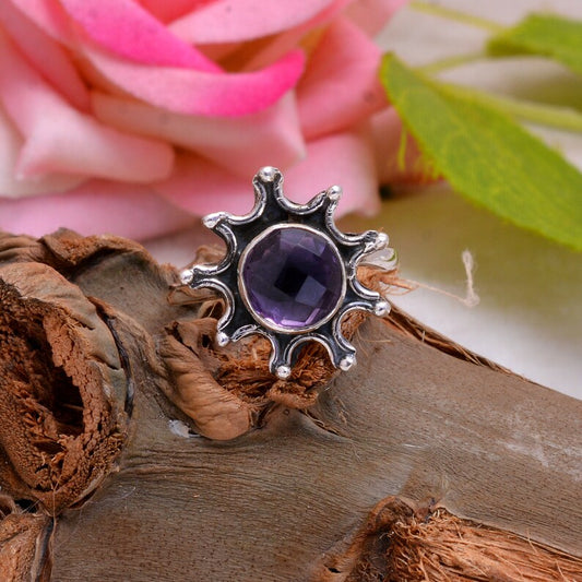 Genuine Amethyst Handcrafted February Birthstone Ring