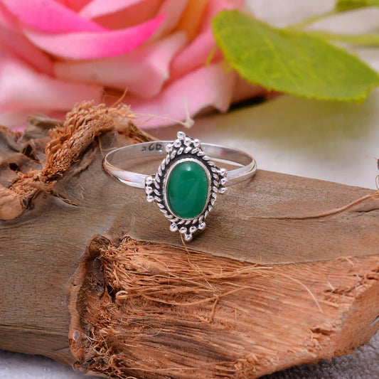 Green Onyx Stone Glass Statement Birtjstone Ring