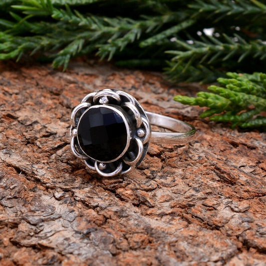 Black Onyx Handmade Antique December Birthstone Ring