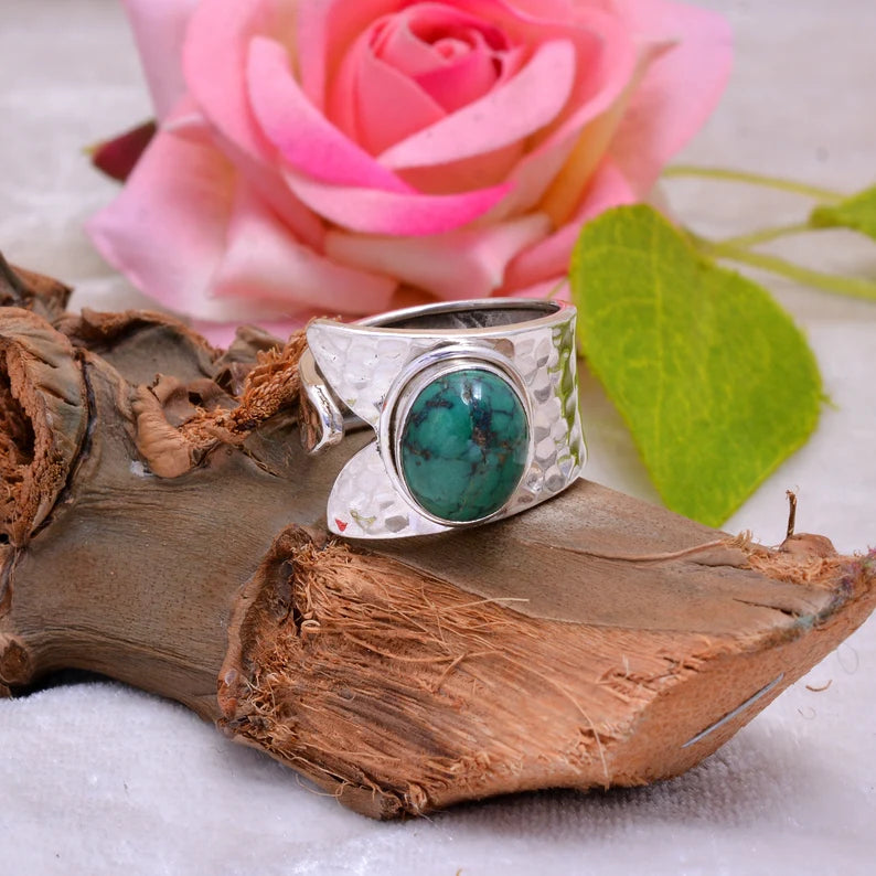 Natural Turquoise Thick Band Statement Adjustable Ring