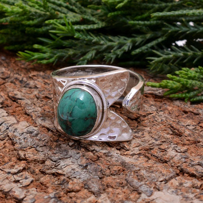 Natural Turquoise Thick Band Statement Adjustable Ring