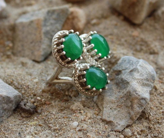 Natural Green Onyx Antique Looking Birthstone Ring