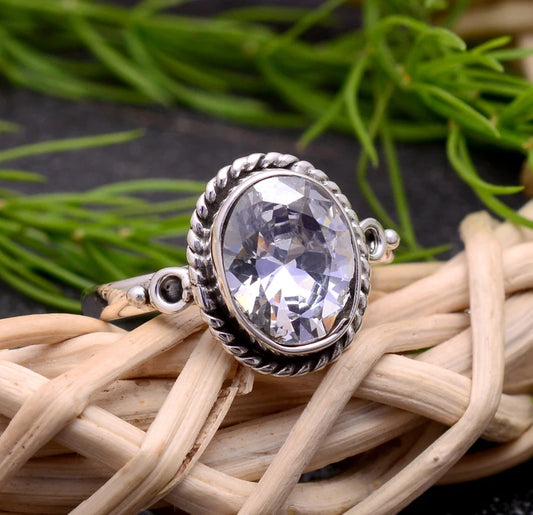Handmade Oval CubicZirconia Statement Promise Ring