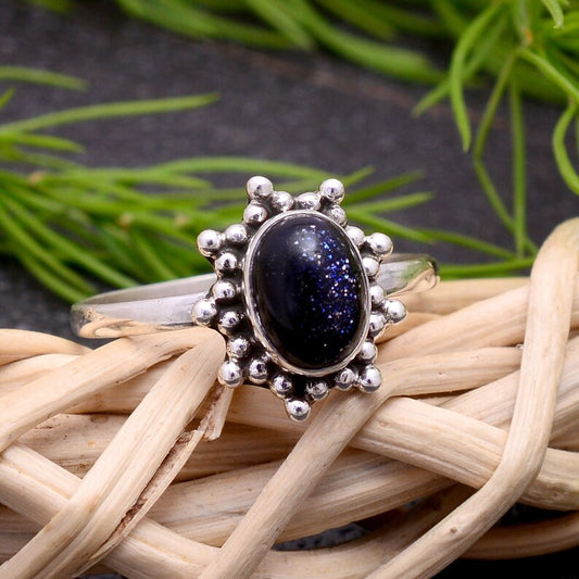 Sparkingly Blue Galaxy Sun Sitara Stone Birthstone Ring
