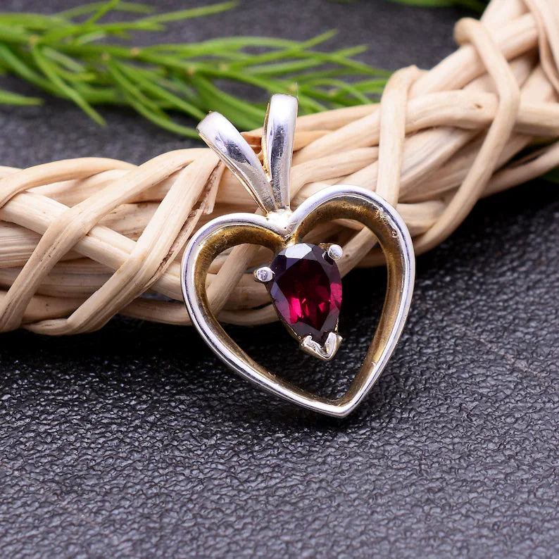 Garnet 925 Sterling Silver Heart Shaped Pendant