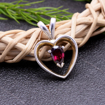 Garnet 925 Sterling Silver Heart Shaped Pendant