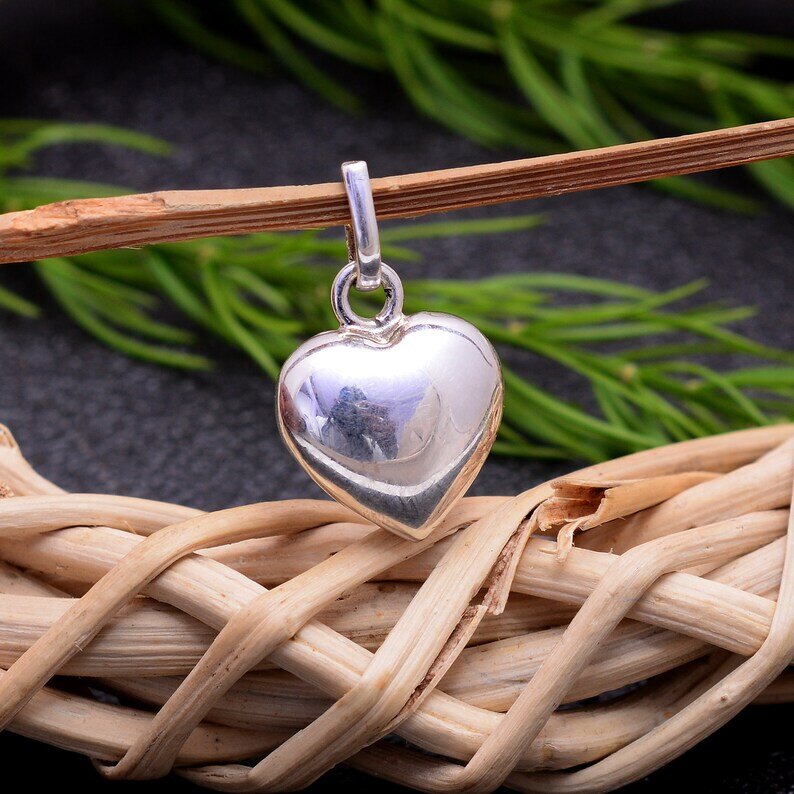 Puffy Heart Vintage 925 Sterling Silver  Pendant