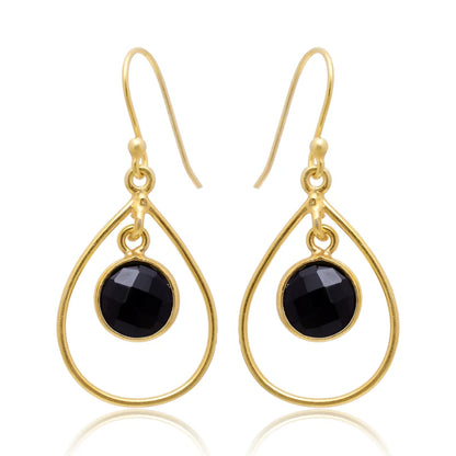 Black Onyx Gemstone Handcrafted Drop Minimalist Earrings