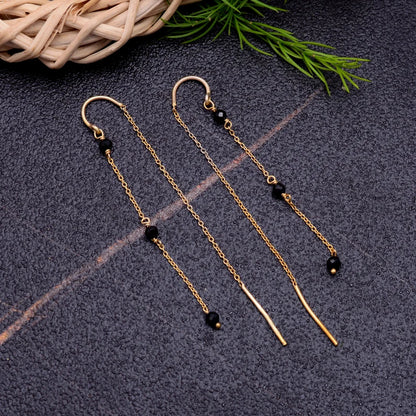 Black Onyx Gemstone Long Chain Thread Earrings