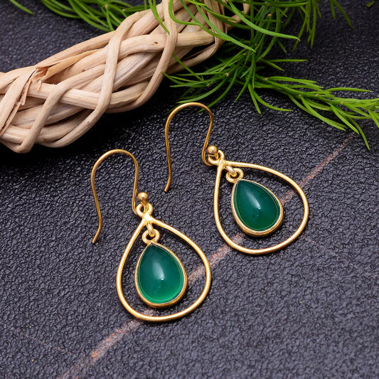 Green Onyx Handcrafted Gemstone Drop Minimalist Earrings