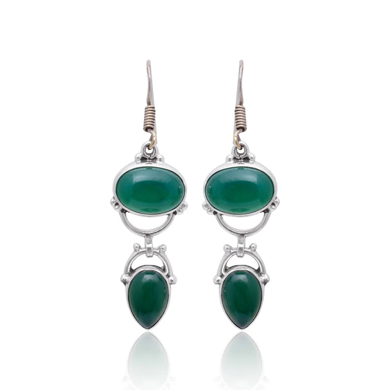 Green Onyx Long Drop and Dangle Handcrafted Earrings