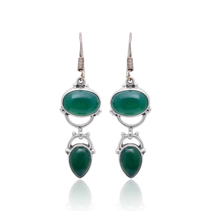 Green Onyx Long Drop and Dangle Handcrafted Earrings