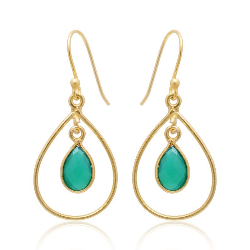 Green Onyx Faceted Gemstone Handcrafted Drop Earrings