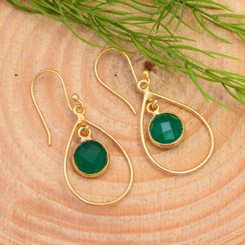 Green Onyx  Dangle Gemstone Handcrafted Drop Earrings