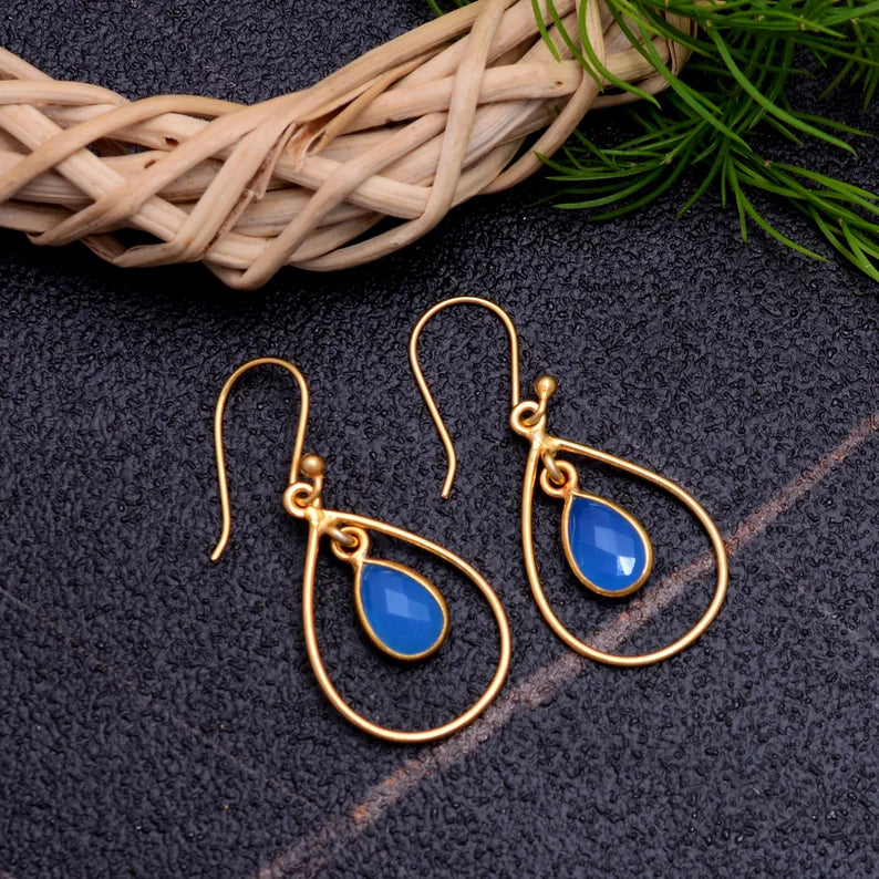 Aquamarine Gemstone Dangling Handcrafted Drop Earrings