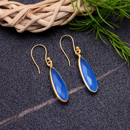 Aquamarine Faceted Gemstone Handcrafted Drop Earrings