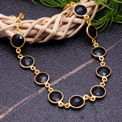 Black Onyx Sterling Silver Bracelet with Beads