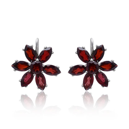 Garnet Flower Design Gemstone Pendant And Earrings Combo Jewelry Set