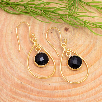 Black Onyx Gemstone Handcrafted Drop Minimalist Earrings