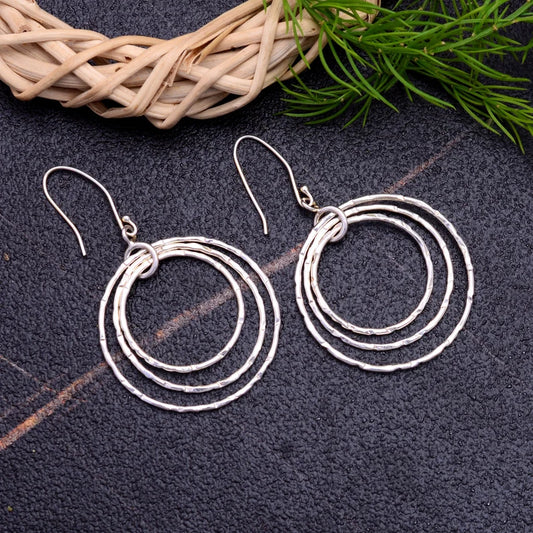 Round Hoop Hammered Drop And Dangle Earrings