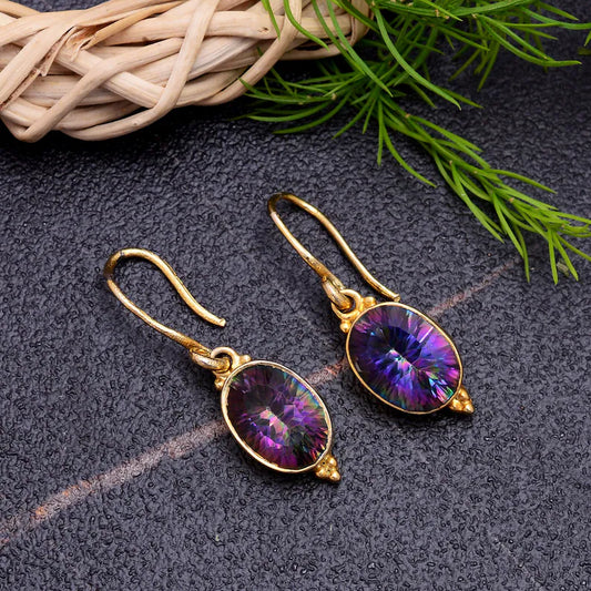 Mystic Quartz Gemstone Handmade Drop Earrings