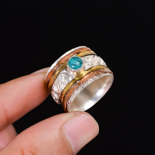 Turquoise Gemstone Spinner Handcrafted Ring