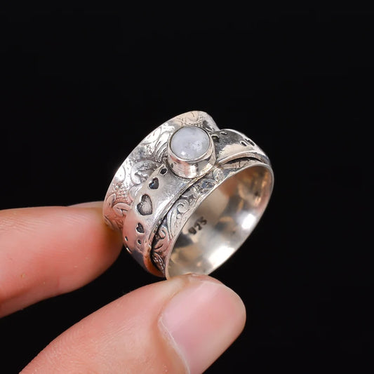 Rainbow Moonstone Spinner Ring