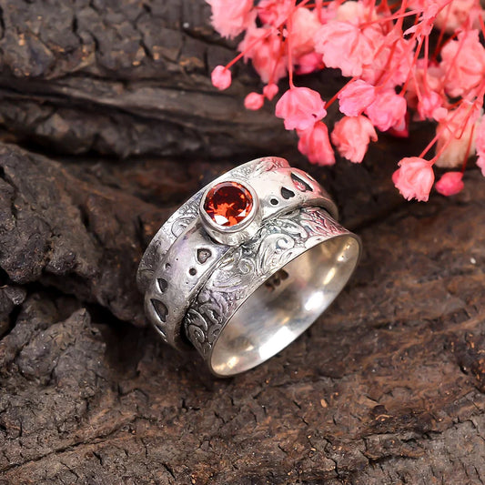 Natural Red Garnet Spinner Ring