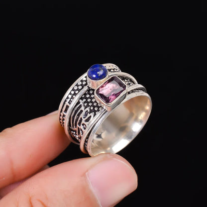 Spinner Amethyst And Lapis Ring
