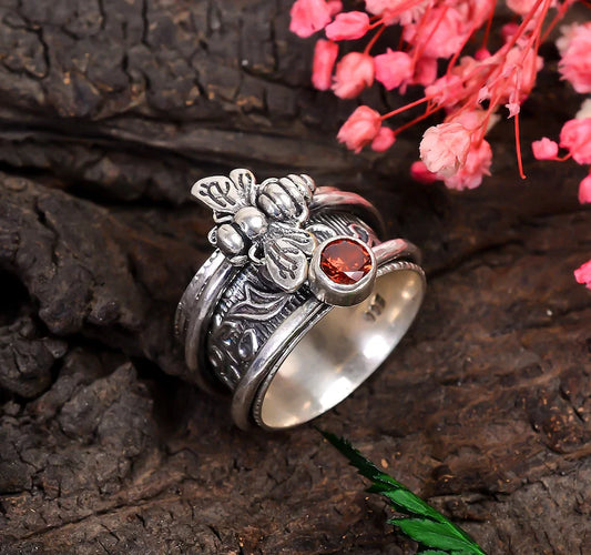 Spinner Meditation Garnet Gemstone Fidget Ring
