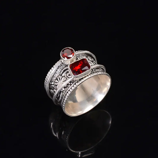 Natural Red Garnet  Spinner Ring