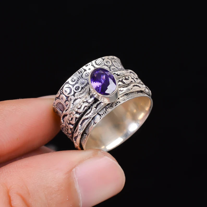 Iolite Gemstone Sterling Silver Spinner Ring