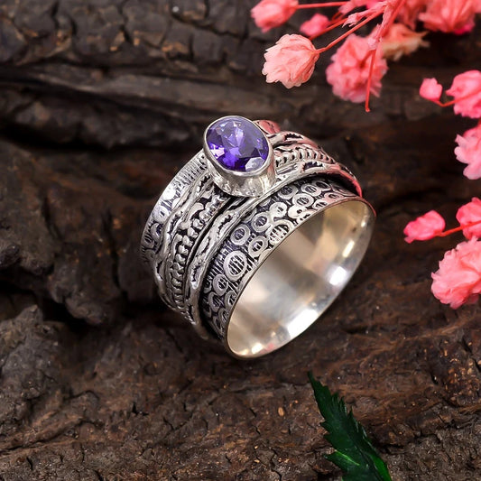 Iolite Gemstone Sterling Silver Spinner Ring