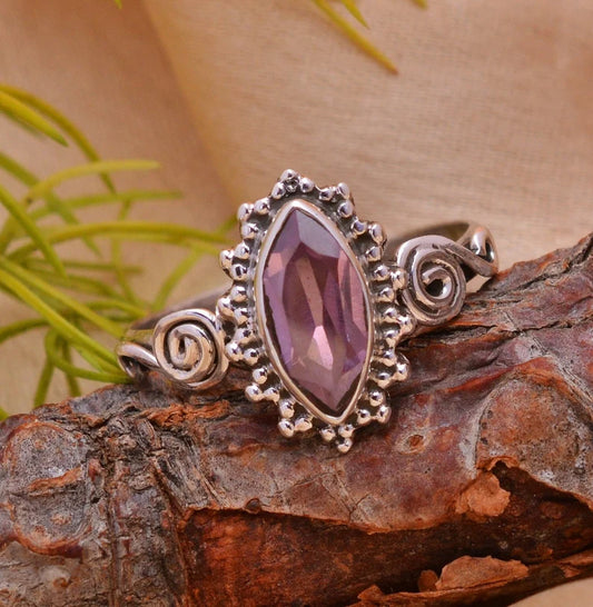 Marquise Amethyst Gemstone Signet Birthstone Ring