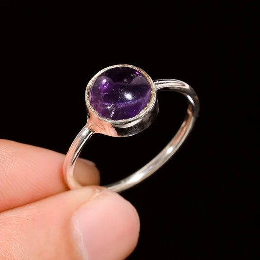 Amethyst Gemstone Handcrafted Birthstone Statement Ring