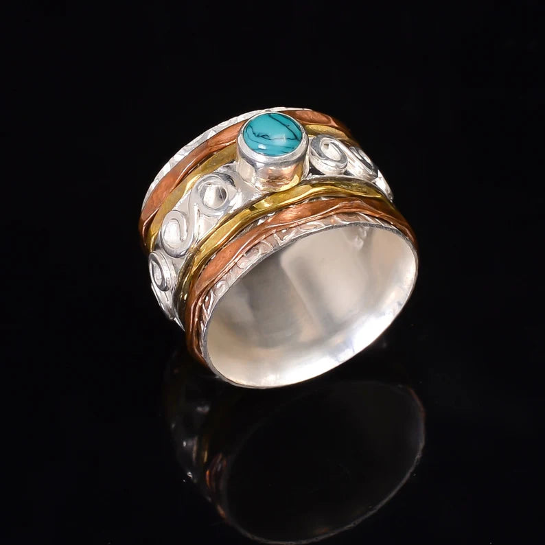 Turquoise Gemstone Spinner Handcrafted Ring