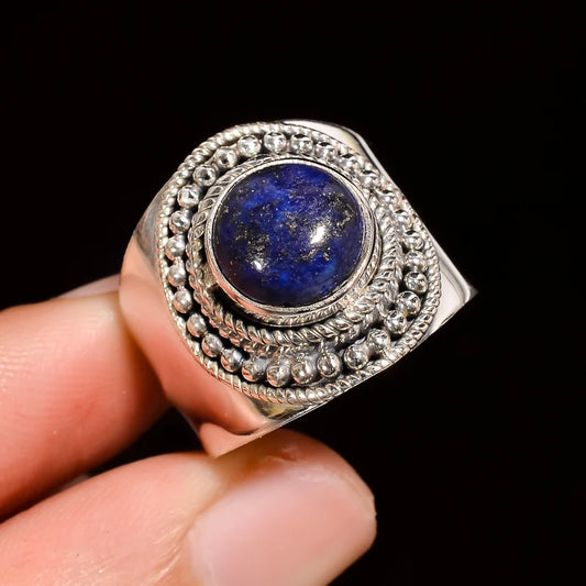 Lapis Lazuli Gemstone Wide Band Meditation Signet Ring