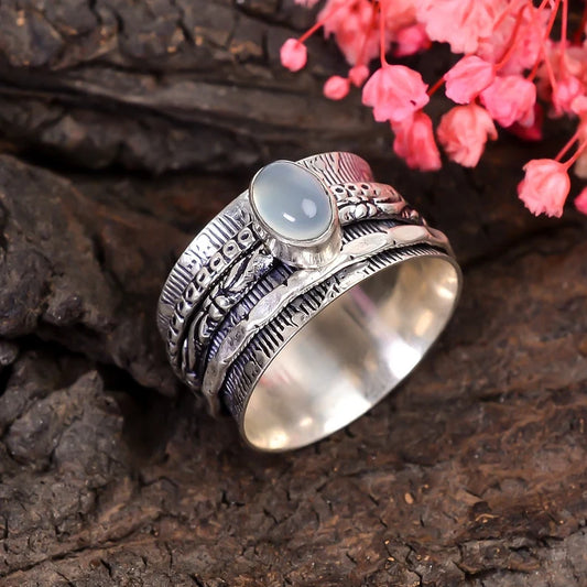 Chalcedony Spinner March Birthstone Multi Fidget Ring