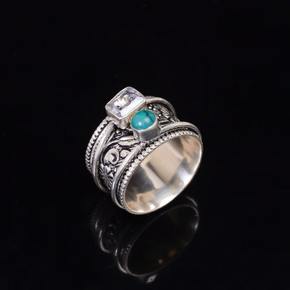 Spinner Turquoise And Cubic Zirconia Spinner Ring