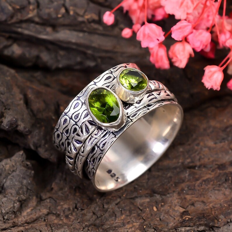 Peridot Spinner Wide Band Thumb Ring