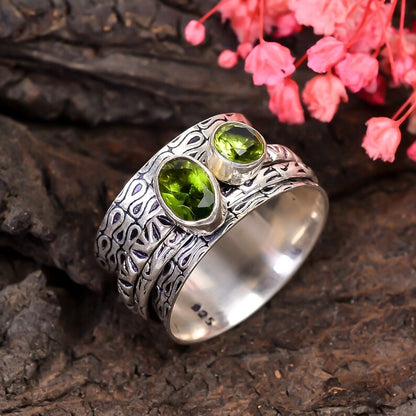 Peridot Spinner Wide Band Thumb Ring