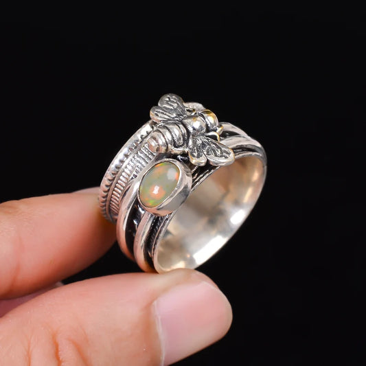 Opal Gemstone Spinner Honeybee Ring