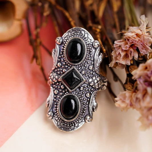 Black Onyx Gemstone Vintage  Birthstone Handcrafted  Ring