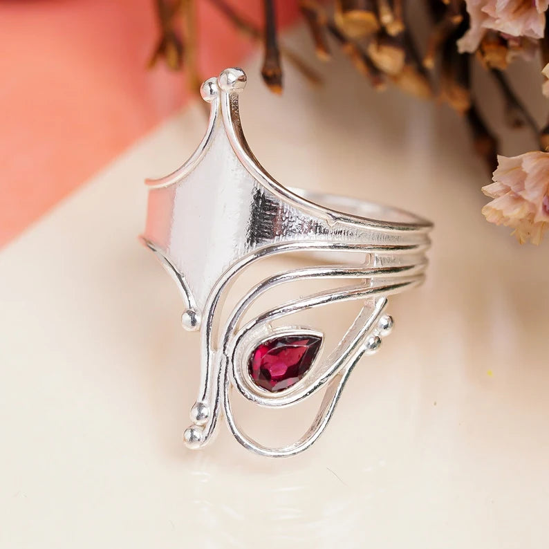 Garnet Gemstone Statement January Birthstone Ring