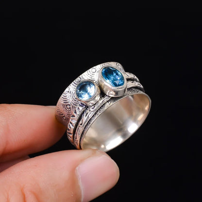 Blue Topaz Spinner Dual Gemstone Ring